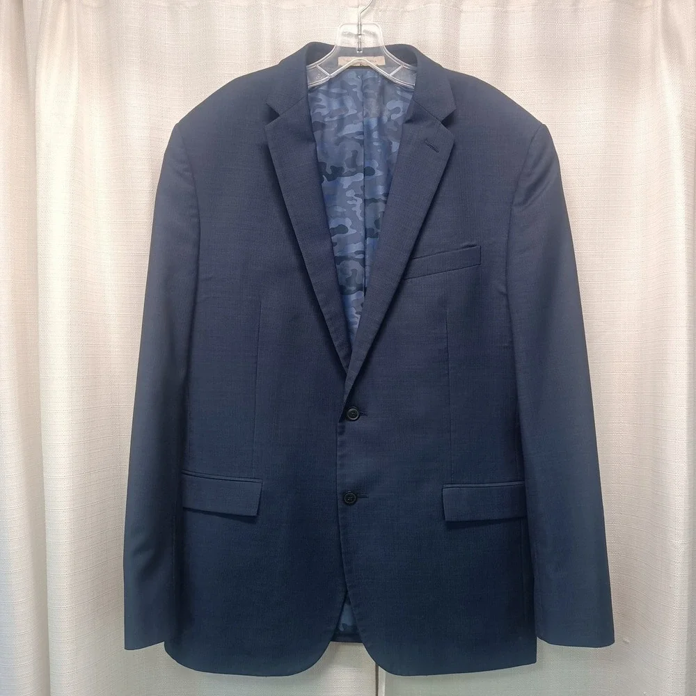Joseph Abboud‎ JOE Navy Camo Wool Super 120s Slim Fit Suit Coat 46L Pants 36x32